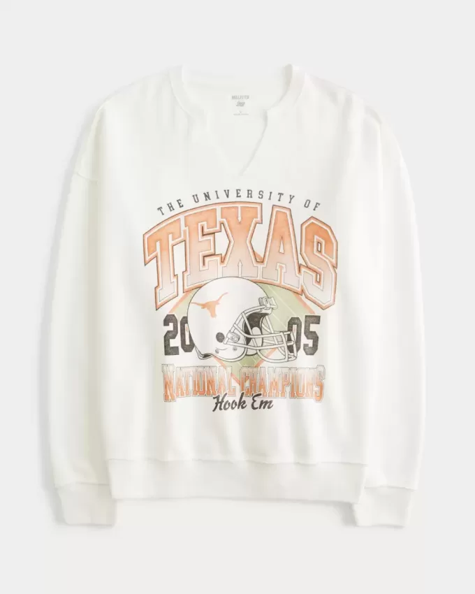 Hanorac supradimensionat cu decolteu grafic de la Universitatea din Texas Hanorac supradimensionat cu decolteu grafic de la Universitatea din Texas