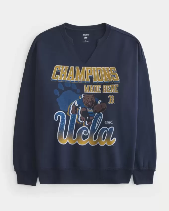Hanorac supradimensionat cu decolteu grafic UCLA Hanorac supradimensionat cu decolteu grafic UCLA
