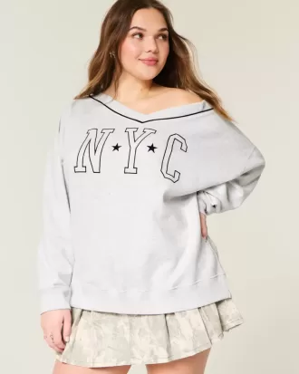Hanorac supradimensionat cu decolteu în V grafic NYC