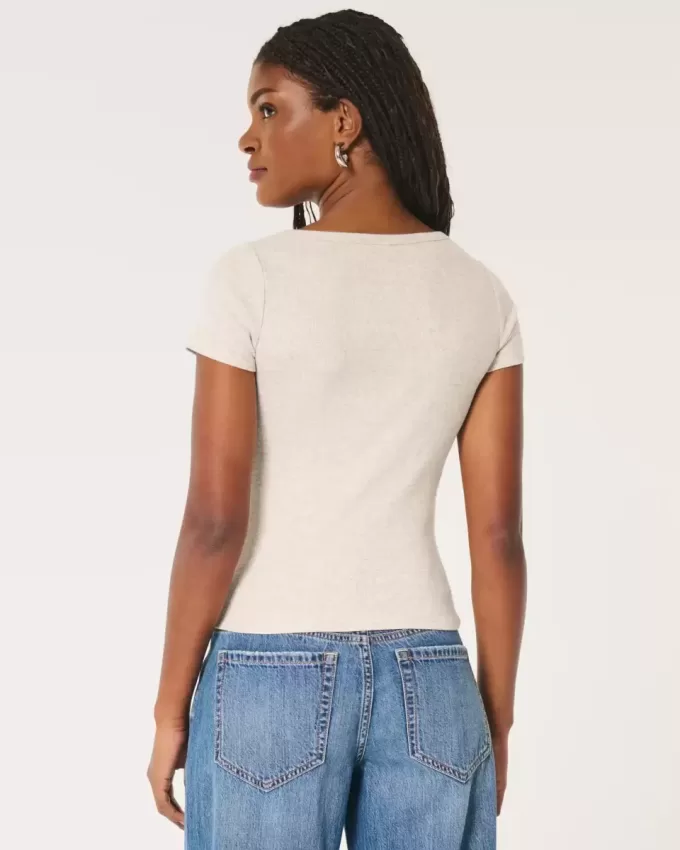 Henley cu mânecă scurtă cu nervuri Henley cu mânecă scurtă cu nervuri
