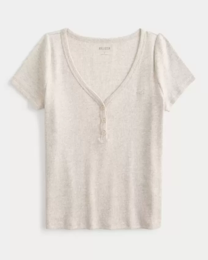 Henley cu mânecă scurtă cu nervuri Henley cu mânecă scurtă cu nervuri
