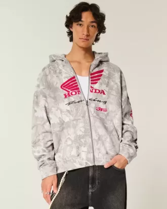Hoodie cu fermoar cu grafic Honda Racing Boxy Hoodie cu fermoar cu grafic Honda Racing Boxy