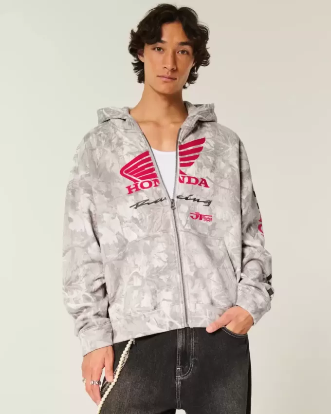 Hoodie cu fermoar cu grafic Honda Racing Boxy Hoodie cu fermoar cu grafic Honda Racing Boxy