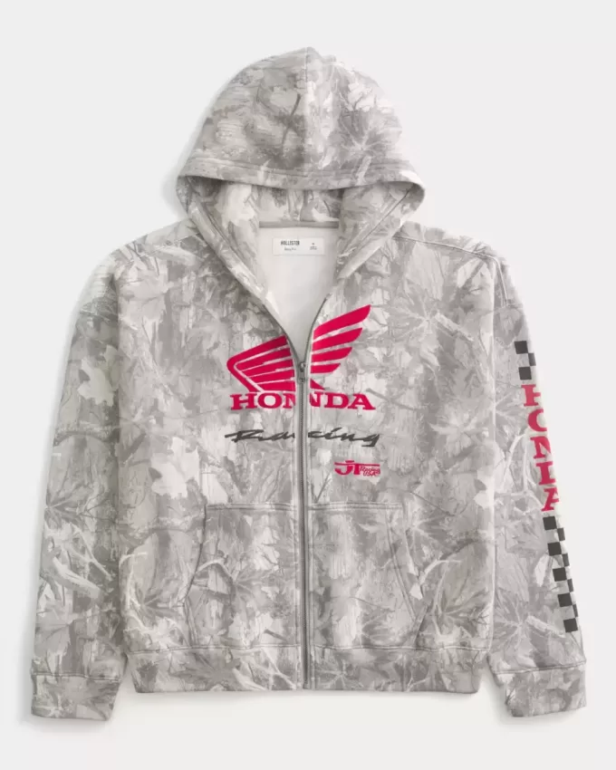 Hoodie cu fermoar cu grafic Honda Racing Boxy Hoodie cu fermoar cu grafic Honda Racing Boxy