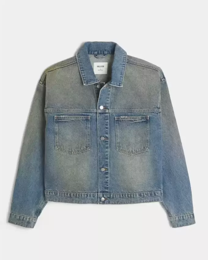 Jachetă de camioner din denim spălat Jachetă de camioner din denim spălat