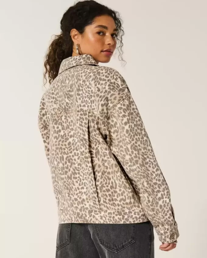 Jachetă din denim cu imprimeu leopard Jachetă din denim cu imprimeu leopard