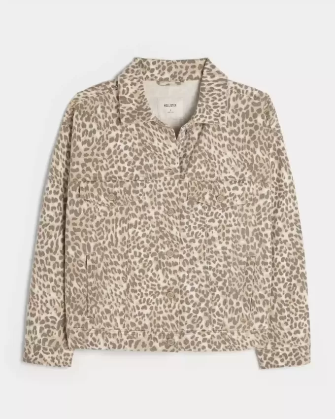 Jachetă din denim cu imprimeu leopard Jachetă din denim cu imprimeu leopard