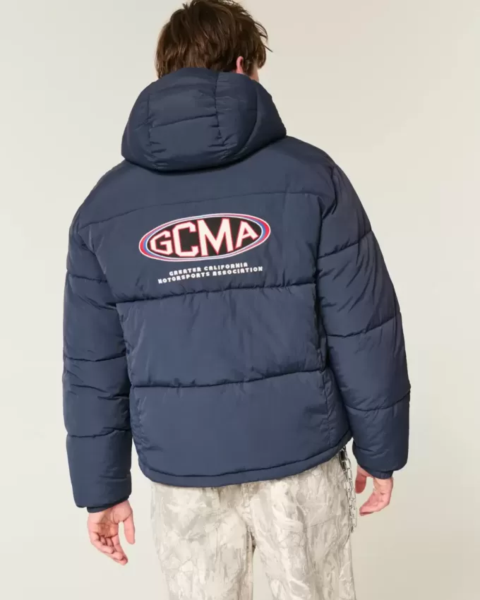 Jachetă pufă cu grafică Motorsports cu glugă Jachetă pufă cu grafică Motorsports cu glugă