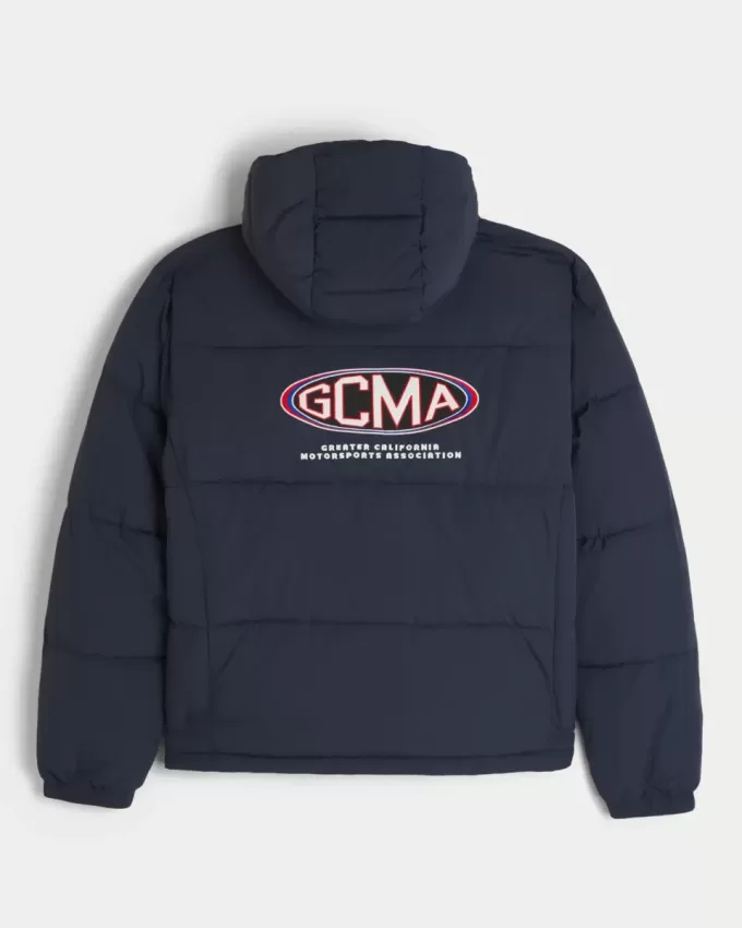 Jachetă pufă cu grafică Motorsports cu glugă Jachetă pufă cu grafică Motorsports cu glugă