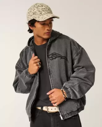 Jachetă skater din denim cu fermoar