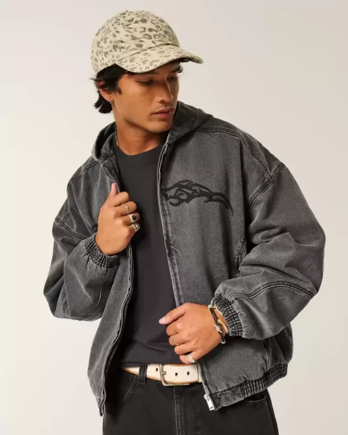 Jachetă skater din denim cu fermoar Jachetă skater din denim cu fermoar