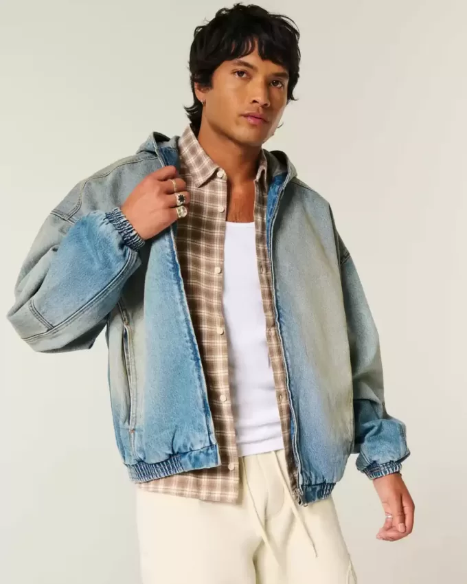 Jachetă skater din denim cu fermoar