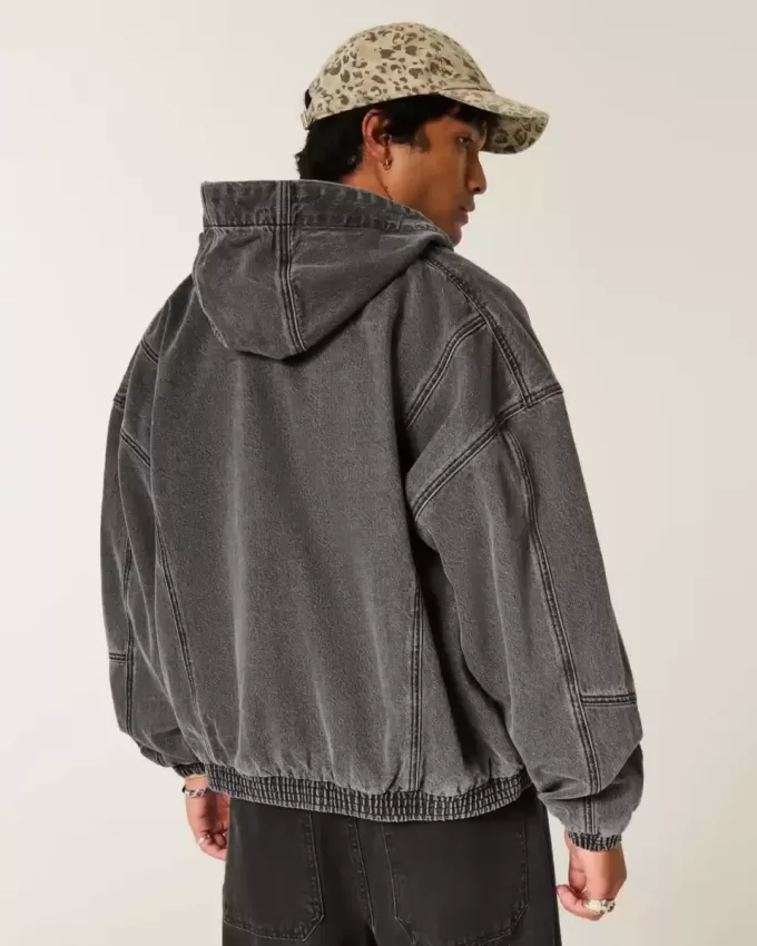 Jachetă skater din denim cu fermoar Jachetă skater din denim cu fermoar