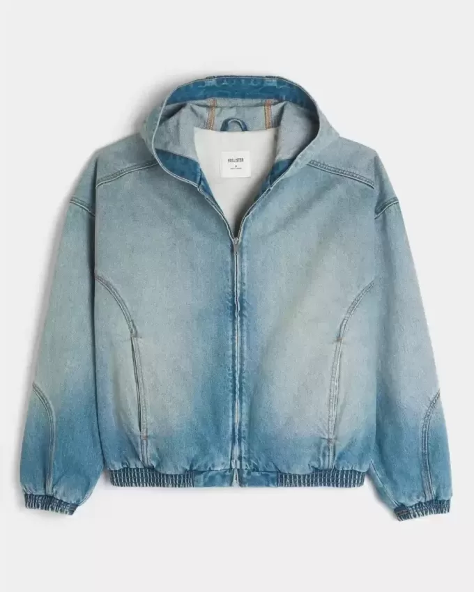 Jachetă skater din denim cu fermoar