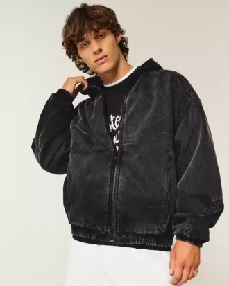 Jachetă skater din denim negru spălat