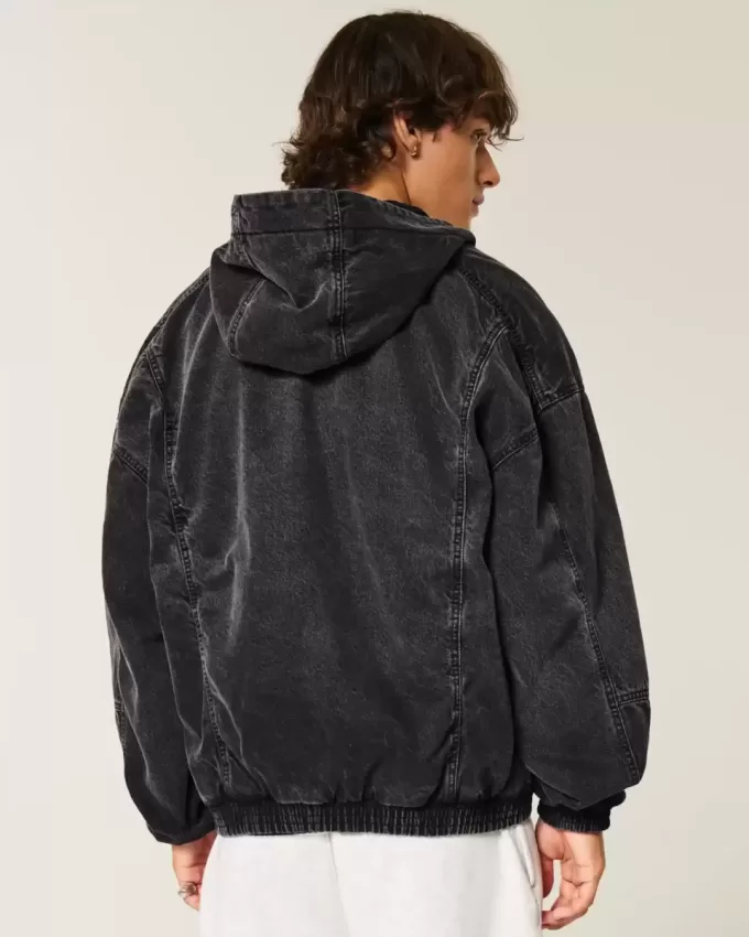 Jachetă skater din denim negru spălat