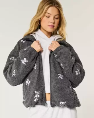 Jacheta fleece Sherpa brodata