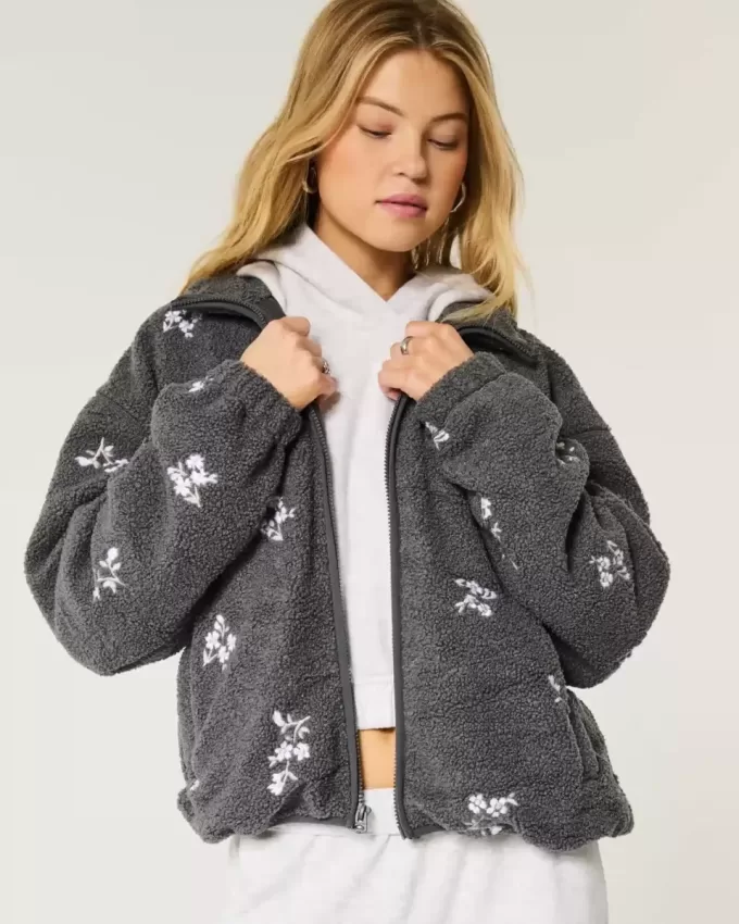 Jacheta fleece Sherpa brodata
