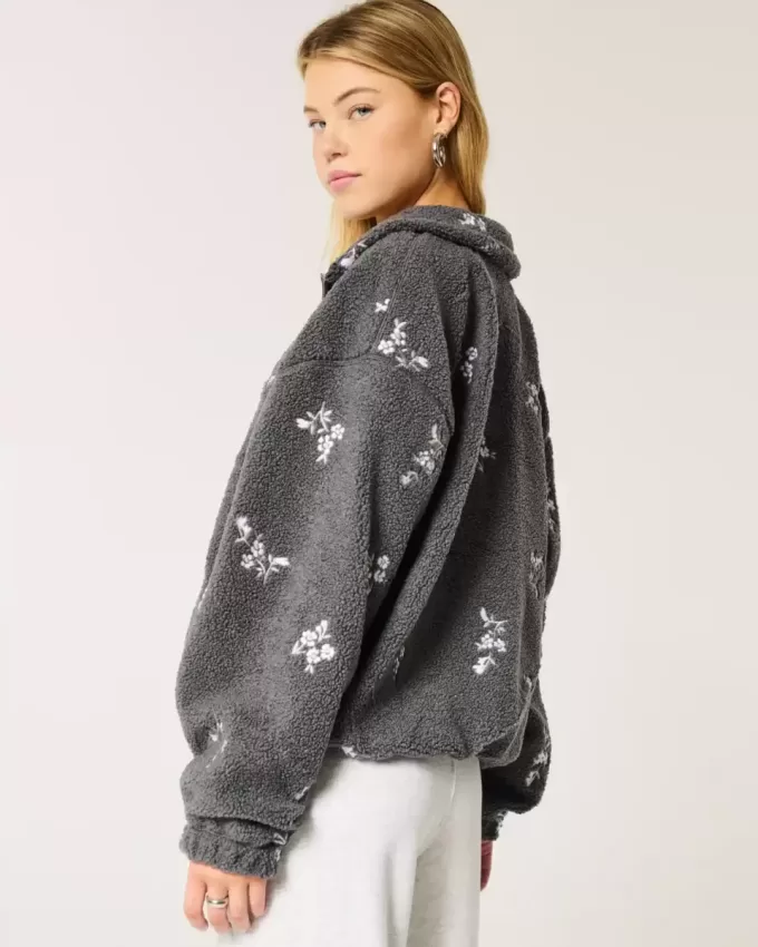 Jacheta fleece Sherpa brodata