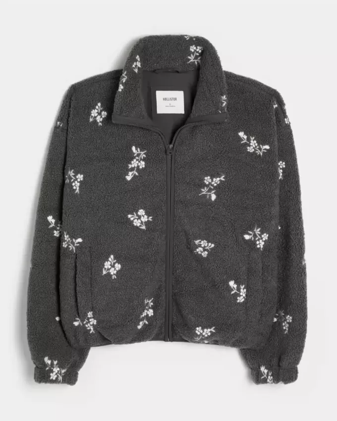 Jacheta fleece Sherpa brodata