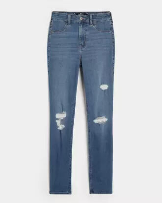 Jambiere de jeans cu spalare medie, cu talie mare