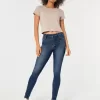 Jambiere de jeans cu talie mare cu spalare medie Jambiere de jeans cu talie mare cu spalare medie