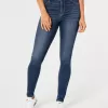 Jambiere de jeans cu talie mare cu spalare medie Jambiere de jeans cu talie mare cu spalare medie