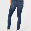Jambiere de jeans cu talie mare cu spalare medie Jambiere de jeans cu talie mare cu spalare medie