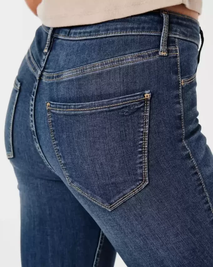 Jambiere de jeans cu talie mare cu spalare medie Jambiere de jeans cu talie mare cu spalare medie