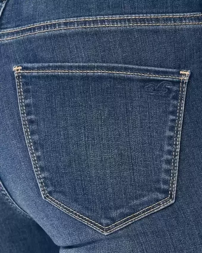 Jambiere de jeans cu talie mare cu spalare medie Jambiere de jeans cu talie mare cu spalare medie