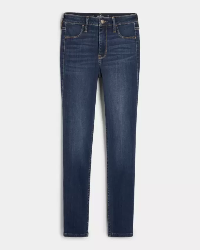 Jambiere de jeans cu talie mare cu spalare medie Jambiere de jeans cu talie mare cu spalare medie