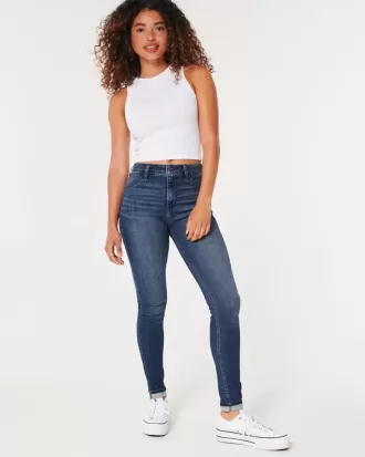 Jambiere de jeans cu talie înaltă, decolorate