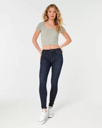 Jambiere de jeans cu talie înaltă, decolorate