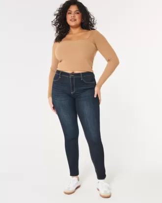 Jambiere de jeans cu talie înaltă, decolorate