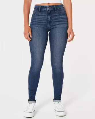 Jambiere de jeans cu talie înaltă, decolorate