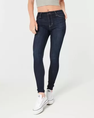 Jambiere de jeans cu talie înaltă, decolorate