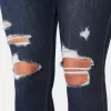 Jambiere de jeans cu talie înaltă, rupte, întunecate Jambiere de jeans cu talie înaltă, rupte, întunecate