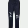 Jambiere de jeans cu talie înaltă, rupte, întunecate Jambiere de jeans cu talie înaltă, rupte, întunecate