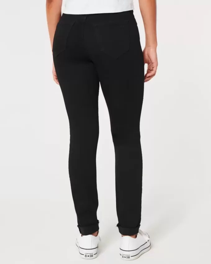 Jambiere de jeans negri rupte cu talie mare Jambiere de jeans negri rupte cu talie mare
