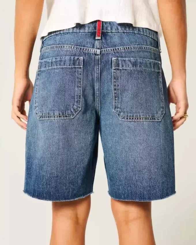 Jort cu talie joasă, spalat întunecat, cu steagul american, baggy Jort Jort cu talie joasă, spalat întunecat, cu steagul american, baggy Jort