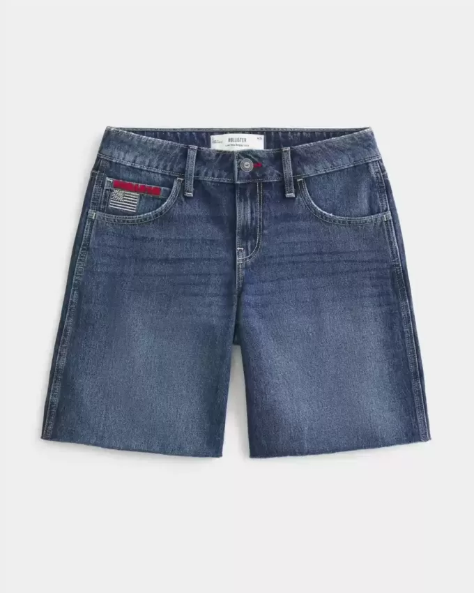 Jort cu talie joasă, spalat întunecat, cu steagul american, baggy Jort Jort cu talie joasă, spalat întunecat, cu steagul american, baggy Jort