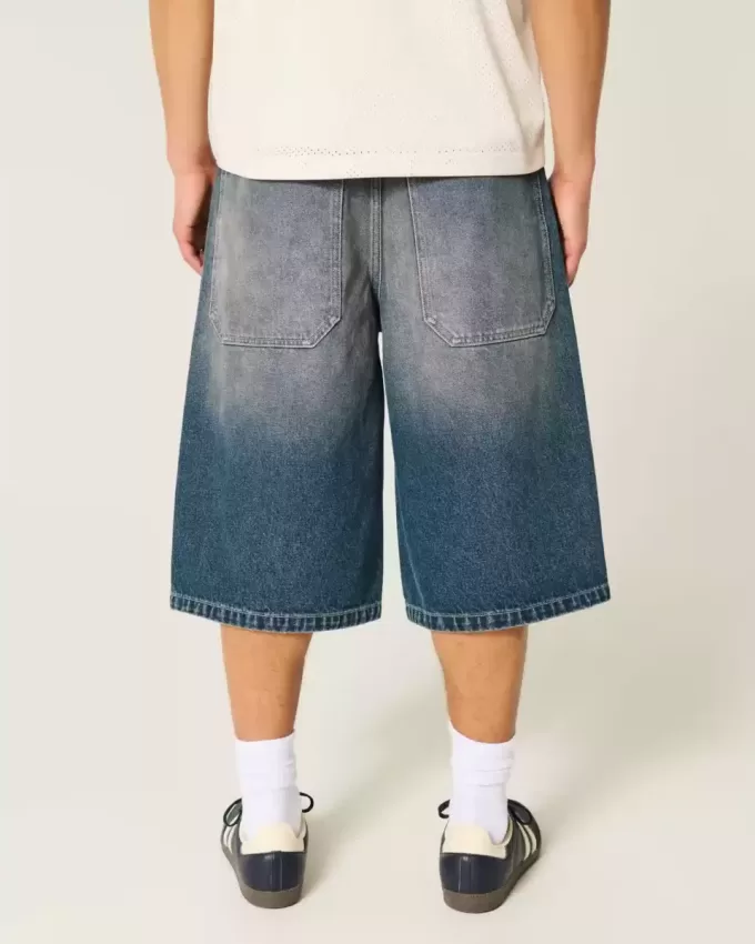 Jumătate de pantaloni din denim cu spălare medie Jumătate de pantaloni din denim cu spălare medie