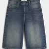 Jumătate de pantaloni din denim cu spălare medie Jumătate de pantaloni din denim cu spălare medie