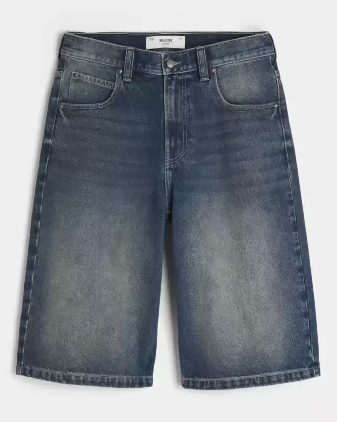 Jumătate de pantaloni din denim cu spălare medie Jumătate de pantaloni din denim cu spălare medie