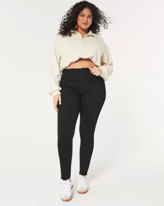 Leggings negri cu talie înaltă, în formă de jean