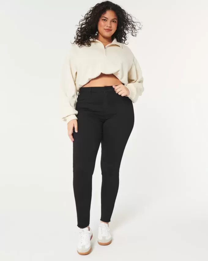 Leggings negri cu talie înaltă, în formă de jean