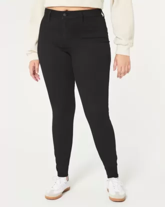 Leggings negri cu talie înaltă, în formă de jean