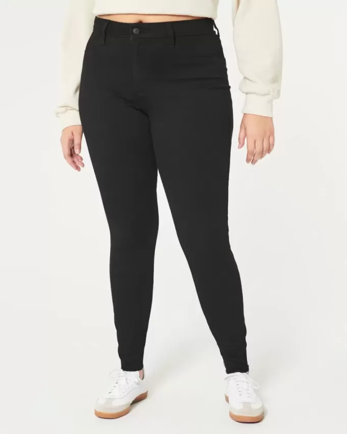Leggings negri cu talie înaltă, în formă de jean
