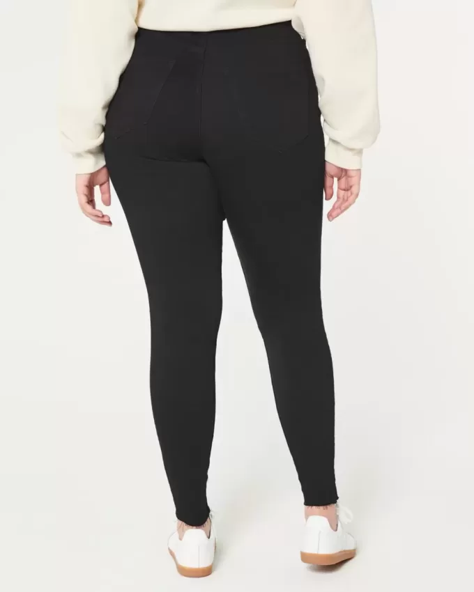 Leggings negri cu talie înaltă, în formă de jean
