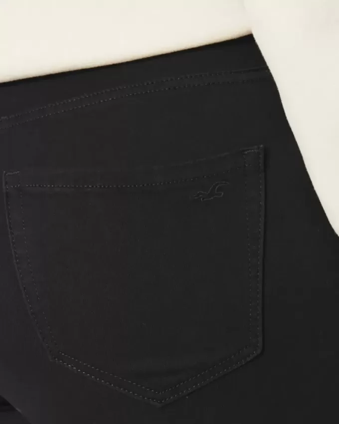 Leggings negri cu talie înaltă, în formă de jean